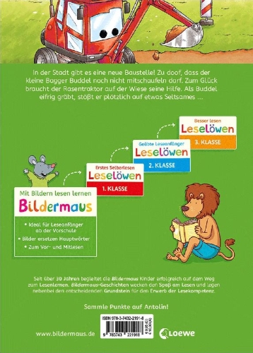 Buchcover und Innenansicht für das Buch: Bildermaus - Der kleine Bagger findet einen Schatz
