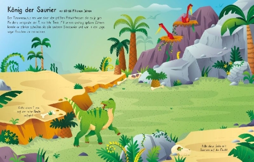 Buchcover und Innenansicht für das Buch: Mein erstes Stickerbuch: T. rex und andere RIESIGE Dinos