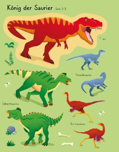 Buchcover und Innenansicht für das Buch: Mein erstes Stickerbuch: T. rex und andere RIESIGE Dinos