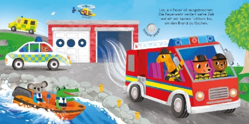 Buchcover und Innenansicht für das Buch: Mein Lichter-Klangbuch: Rettungsfahrzeuge