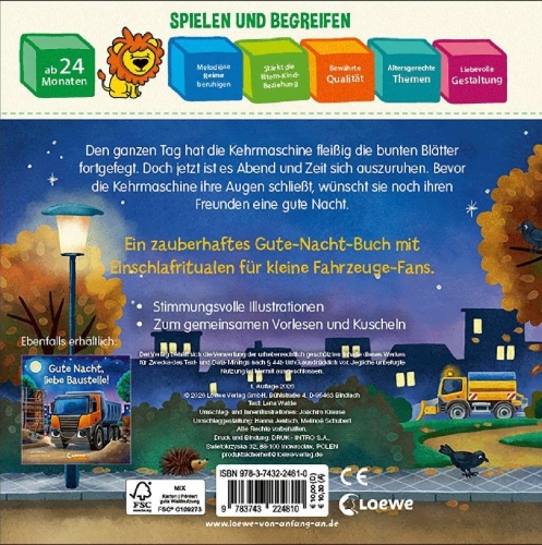 Buchcover und Innenansicht für das Buch: Gute Nacht, kleine Kehrmaschine!
