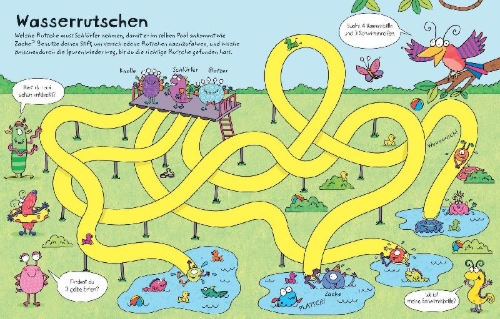 Buchcover und Innenansicht für das Buch: Mein Wisch-und-weg-Buch: Monster-Labyrinthe