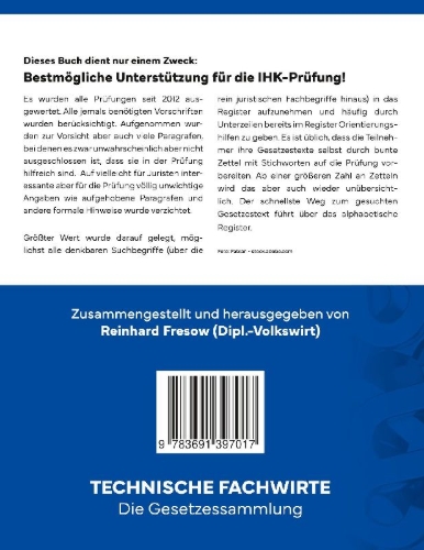 Buchcover und Innenansicht für das Buch: Technische Fachwirte - Gesetzessammlung