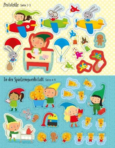 Buchcover und Innenansicht für das Buch: Mein Stickerbuch: Besuch bei den Wichteln