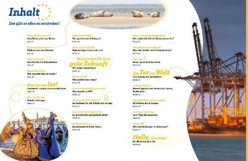 Buchcover und Innenansicht für das Buch: WAS IST WAS Europa. Gemeinsam in die Zukunft