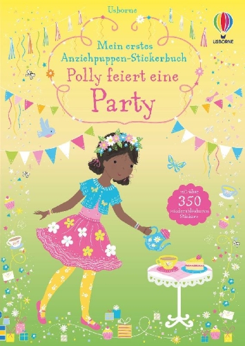 Buchcover und Innenansicht für das Buch: Mein erstes Anziehpuppen-Stickerbuch: Polly feiert eine Party