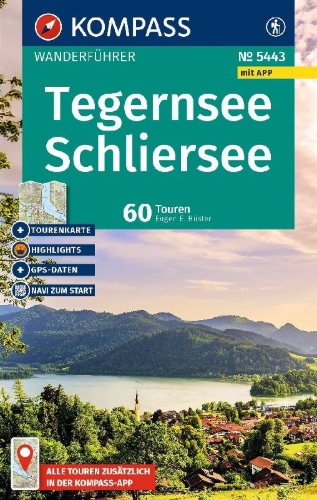 Buchcover und Innenansicht für das Buch: KOMPASS Wanderführer Tegernsee, Schliersee, 60 Touren mit Extra-Tourenkarte