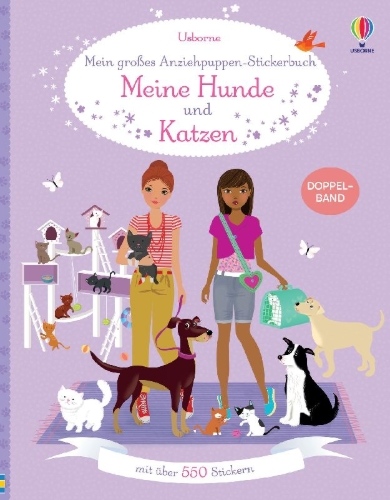 Buchcover und Innenansicht für das Buch: Mein großes Anziehpuppen-Stickerbuch: Meine Hunde und Katzen