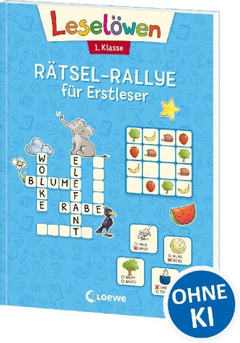 Buchcover und Innenansicht für das Buch: Leselöwen Rätsel-Rallye für Erstleser - 1. Klasse (Hellblau)