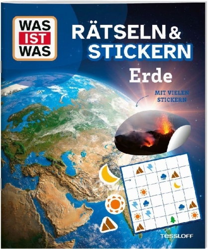 Buchcover und Innenansicht für das Buch: WAS IST WAS Rätseln und Stickern: Erde