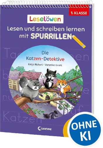 Buchcover und Innenansicht für das Buch: Leselöwen - Lesen und schreiben lernen mit Spurrillen - Die Katzen-Detektive