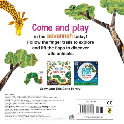 Buchcover und Innenansicht für das Buch: The Very Hungry Caterpillar's Wild Animal Hide-and-Seek