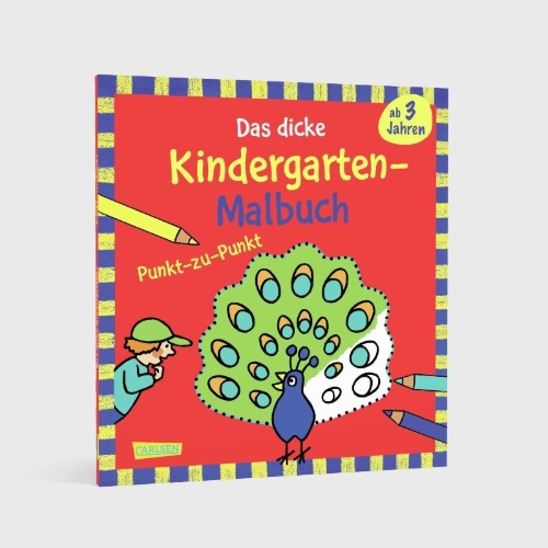 Buchcover und Innenansicht für das Buch: Ausmalbilder für Kita-Kinder: Das dicke Kindergarten-Malbuch: Punkt-zu-Punkt