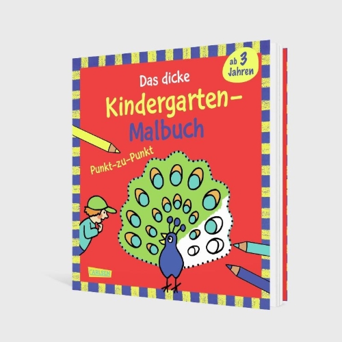 Buchcover und Innenansicht für das Buch: Ausmalbilder für Kita-Kinder: Das dicke Kindergarten-Malbuch: Punkt-zu-Punkt