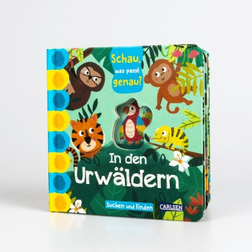Buchcover und Innenansicht für das Buch: Schau, was passt genau? In den Urwäldern