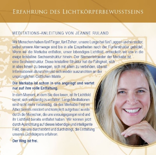 Buchcover und Innenansicht für das Buch: MERKABA EXTRA LANG [mit 22 Minuten Hommage an Jeanne Ruland in 528 Hertz]