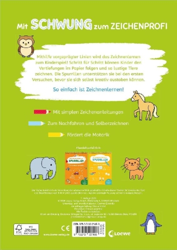 Buchcover und Innenansicht für das Buch: Zeichnen lernen mit Spurrillen - Tiere