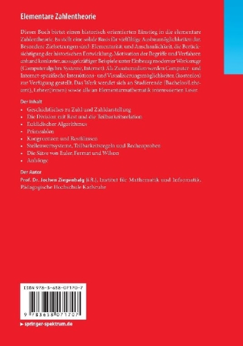 Buchcover und Innenansicht für das Buch: Elementare Zahlentheorie