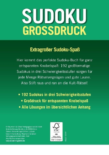 Buchcover und Innenansicht für das Buch: Sudoku Großdruck - Band 1