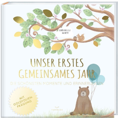 Buchcover und Innenansicht für das Buch: Babyalbum - UNSER ERSTES GEMEINSAMES JAHR (blau)