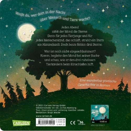 Buchcover und Innenansicht für das Buch: Wenn der Mond in der Nacht über alle Tiere wacht ... gibt er auch auf dich gut acht