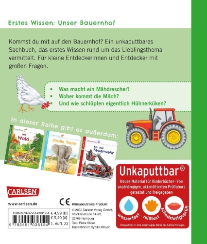 Buchcover und Innenansicht für das Buch: Unkaputtbar: Erstes Wissen: Unser Bauernhof
