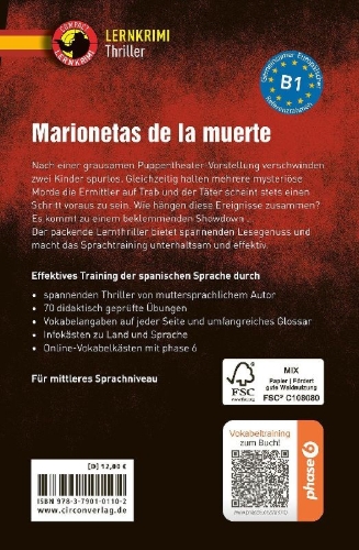 Buchcover und Innenansicht für das Buch: Marionetas de la muerte