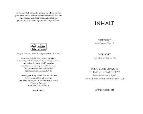 Buchcover und Innenansicht für das Buch: Demokratie braucht Religion - gerade jetzt!