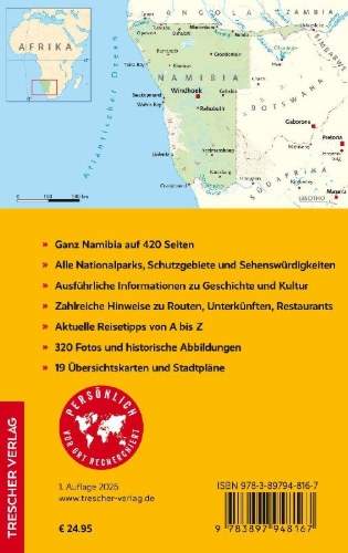 Buchcover und Innenansicht für das Buch: TRESCHER Reiseführer Namibia