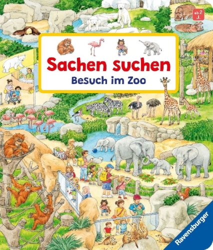 Buchcover und Innenansicht für das Buch: Sachen suchen: Besuch im Zoo