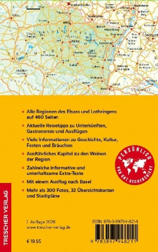 Buchcover und Innenansicht für das Buch: TRESCHER Reiseführer Elsass und Lothringen