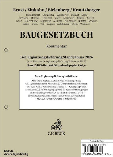 Buchcover und Innenansicht für das Buch: Baugesetzbuch 162. Ergänzungslieferung