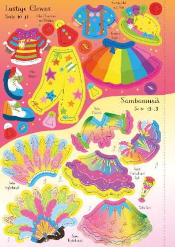 Buchcover und Innenansicht für das Buch: Mein erstes Anziehpuppen-Stickerbuch: Kaja feiert Karneval