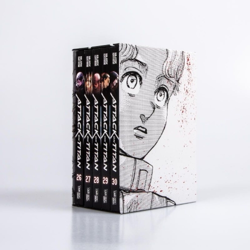 Buchcover und Innenansicht für das Buch: Attack on Titan, Bände 26-30 im Sammelschuber mit Extra