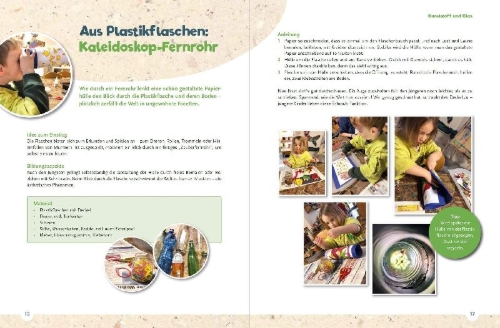Buchcover und Innenansicht für das Buch: Upcycling mit Kita-Kindern