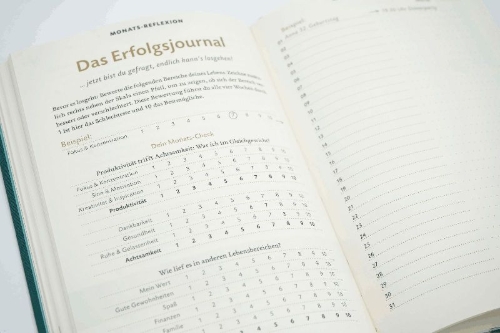 Buchcover und Innenansicht für das Buch: Das 6-Minuten-Tagebuch pur (madeira)