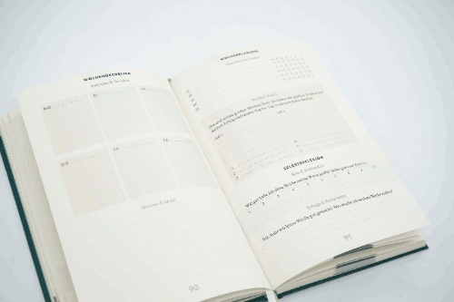 Buchcover und Innenansicht für das Buch: Das 6-Minuten-Tagebuch pur (madeira)