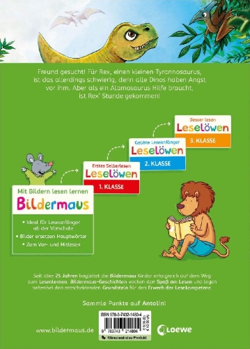 Buchcover und Innenansicht für das Buch: Bildermaus - Der kleine Dino sucht einen Freund