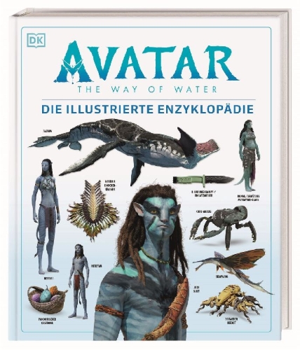 Buchcover und Innenansicht für das Buch: Avatar The Way of Water Die illustrierte Enzyklopädie