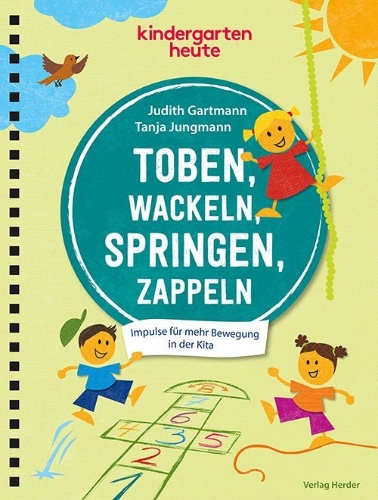 Buchcover und Innenansicht für das Buch: Toben, wackeln, springen, zappeln