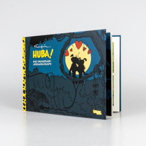 Buchcover und Innenansicht für das Buch: Huba! - Eine Marsupilami-Liebesgeschichte (Hochwertige Jubiläumsedition 100 Jahre Franquin)