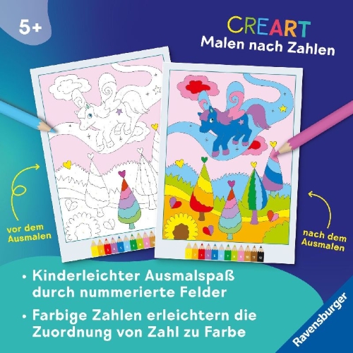 Buchcover und Innenansicht für das Buch: CreArt Malen nach Zahlen ab 5: Regenbogenland
