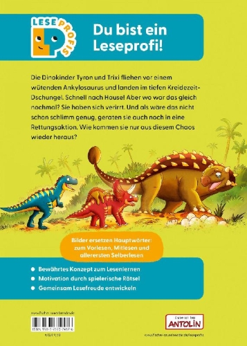 Buchcover und Innenansicht für das Buch: Leseprofis - Mit Bildern lesen lernen: Zwei Dinos wollen nach Hause, Erstes Lesen
