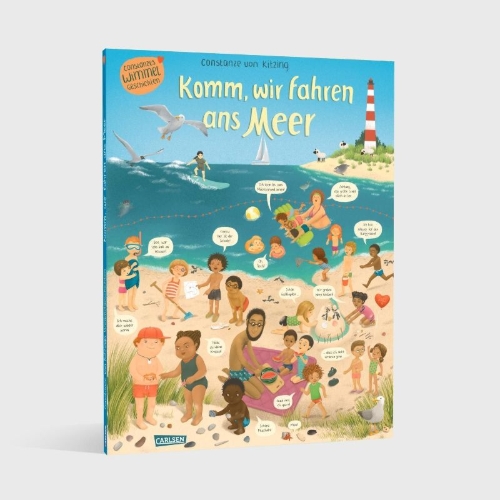 Buchcover und Innenansicht für das Buch: Komm, wir fahren ans Meer (Constanze von Kitzings Wimmelgeschichten 4)