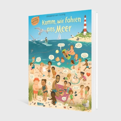Buchcover und Innenansicht für das Buch: Komm, wir fahren ans Meer (Constanze von Kitzings Wimmelgeschichten 4)