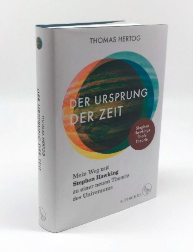 Buchcover und Innenansicht für das Buch: On the Origin of Time. My Journey with Stephen Hawking into the Big Bang