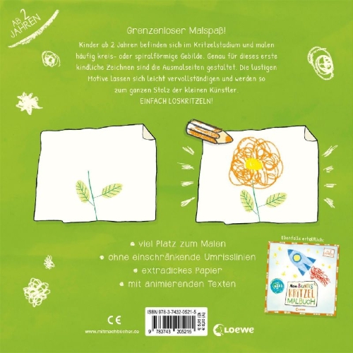Buchcover und Innenansicht für das Buch: Mein buntes Kritzel-Malbuch (Elefant)