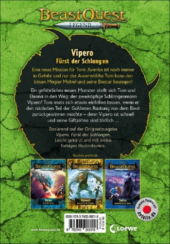 Buchcover und Innenansicht für das Buch: Beast Quest Legend (Band 10) - Vipero, Fürst der Schlangen