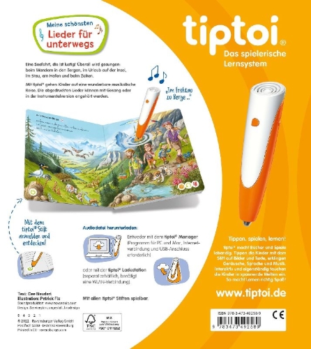 Buchcover und Innenansicht für das Buch: tiptoi® Meine schönsten Lieder für unterwegs