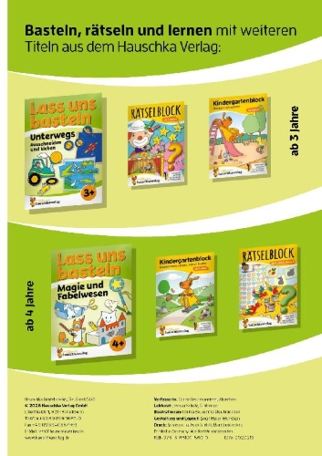 Buchcover und Innenansicht für das Buch: Lass uns basteln - Ausschneiden und kleben ab 3 Jahre - Einhörner